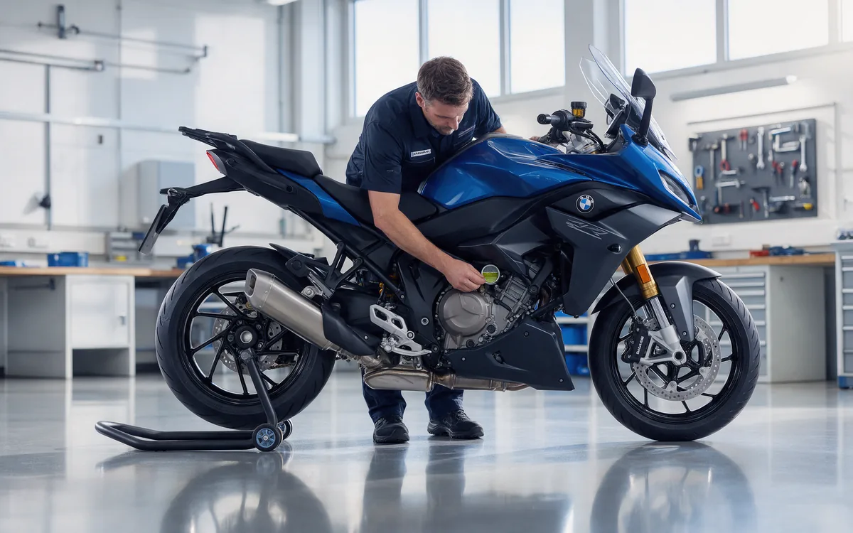 A motorcycle in the workshop