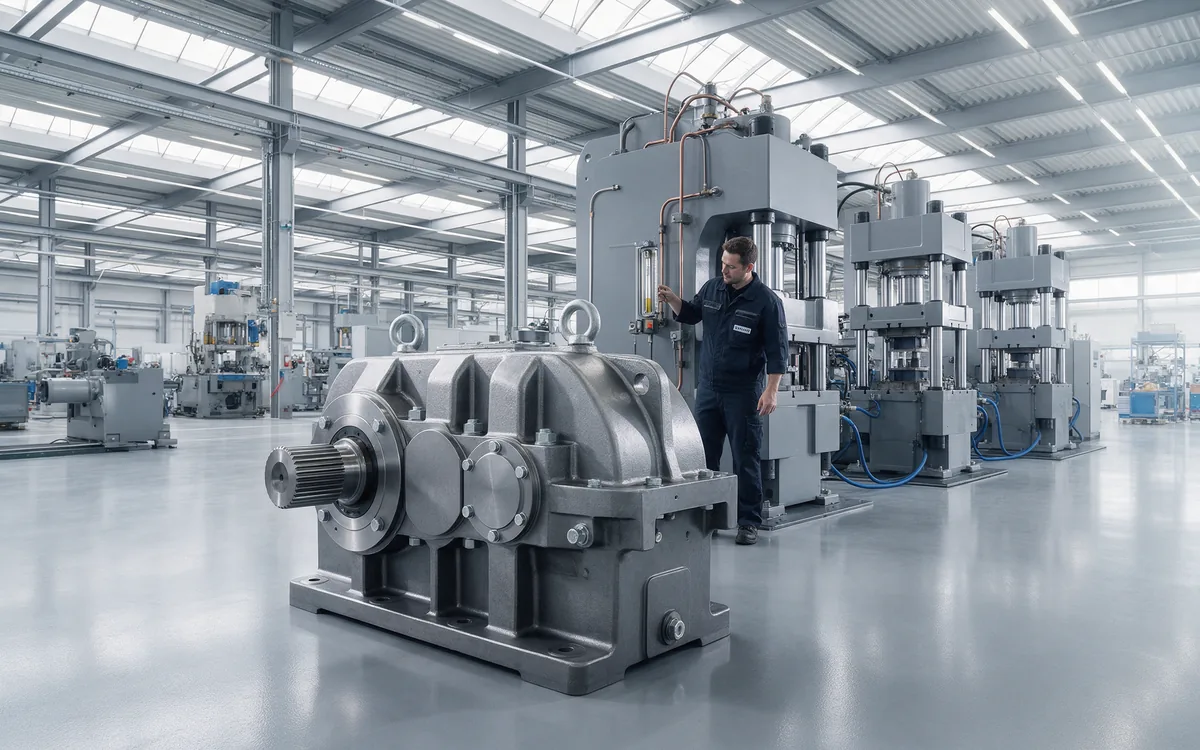 An industrial gearbox in the plant