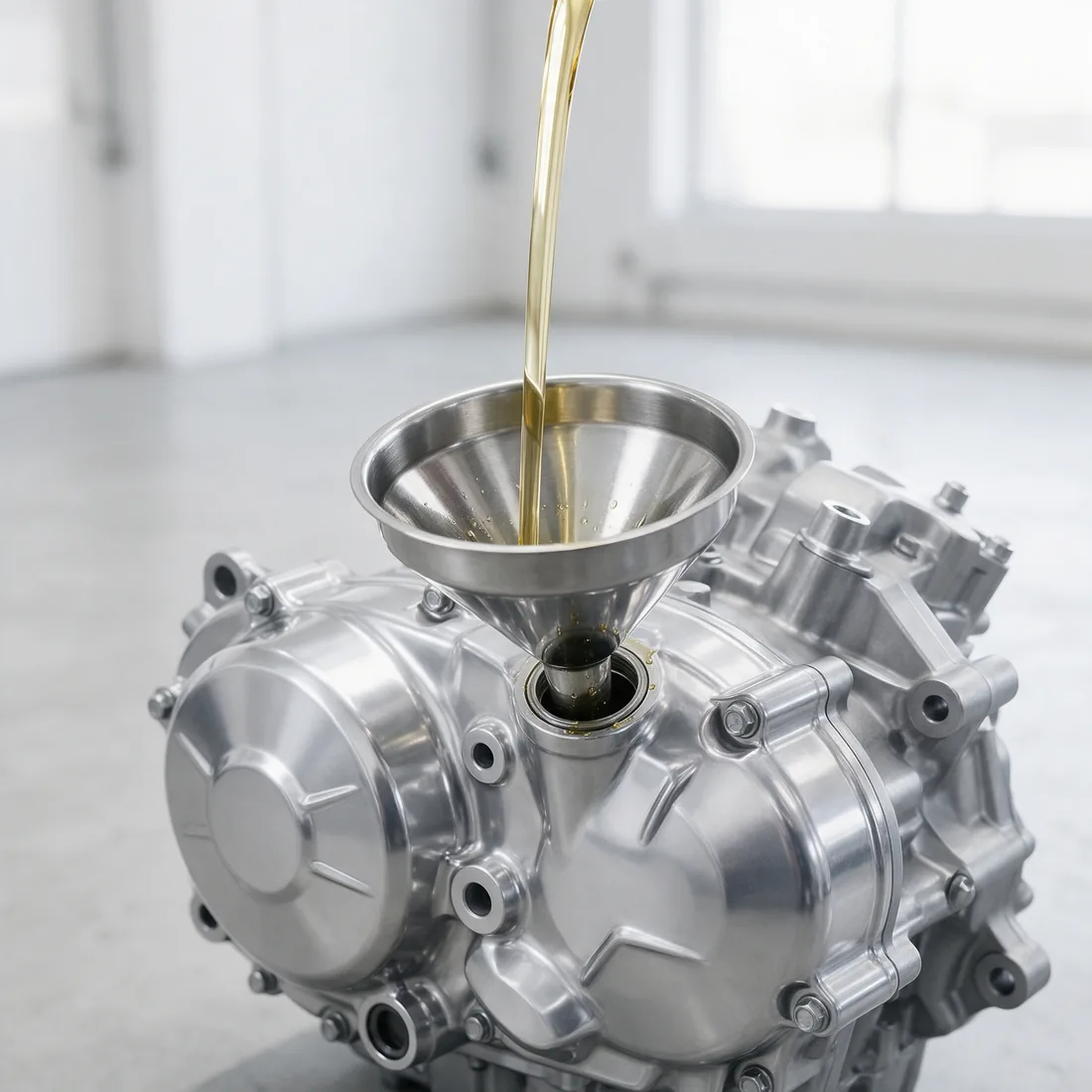 Filling oil into a motorcycle engine