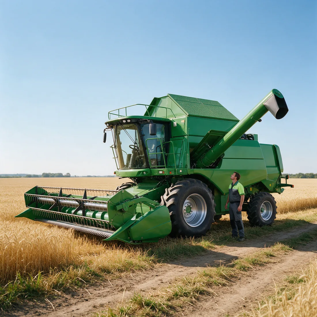 A combine in the field — checking the oil level