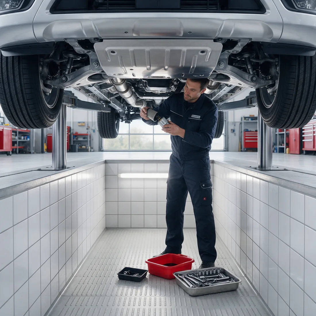 Changing a truck oil filter